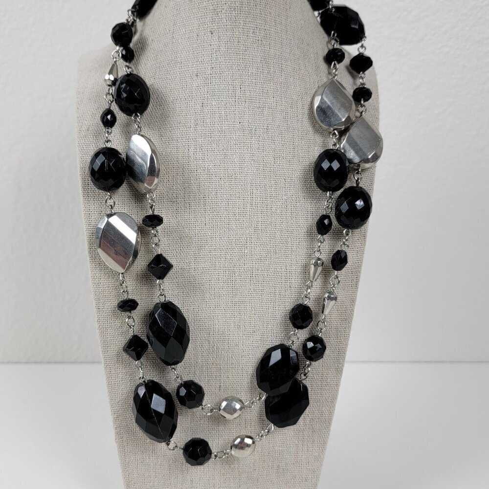 White House Black Market Black And Silver Chunky Beaded Necklace 50 In Lobster